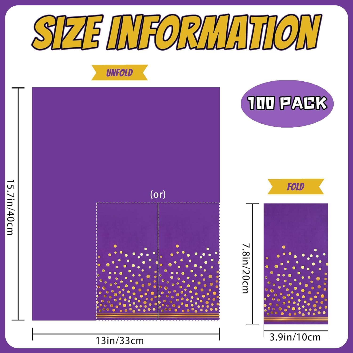 100 Pcs Purple Paper Napkins Disposable - Purple Gold Dot Dinner Party Napkins for Bathroom Wedding Anniversary Birthday Mardi Gras Party Supplies