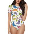 thumbnail image 2 of Goofa Cute Dinosaur Printed Women Rash Guard Short Sleeve,Tummy control Swimsuit Surfing Swimsuit Bathing Suit One Piece Swimsuit UPF 50-X-Large, 2 of 9