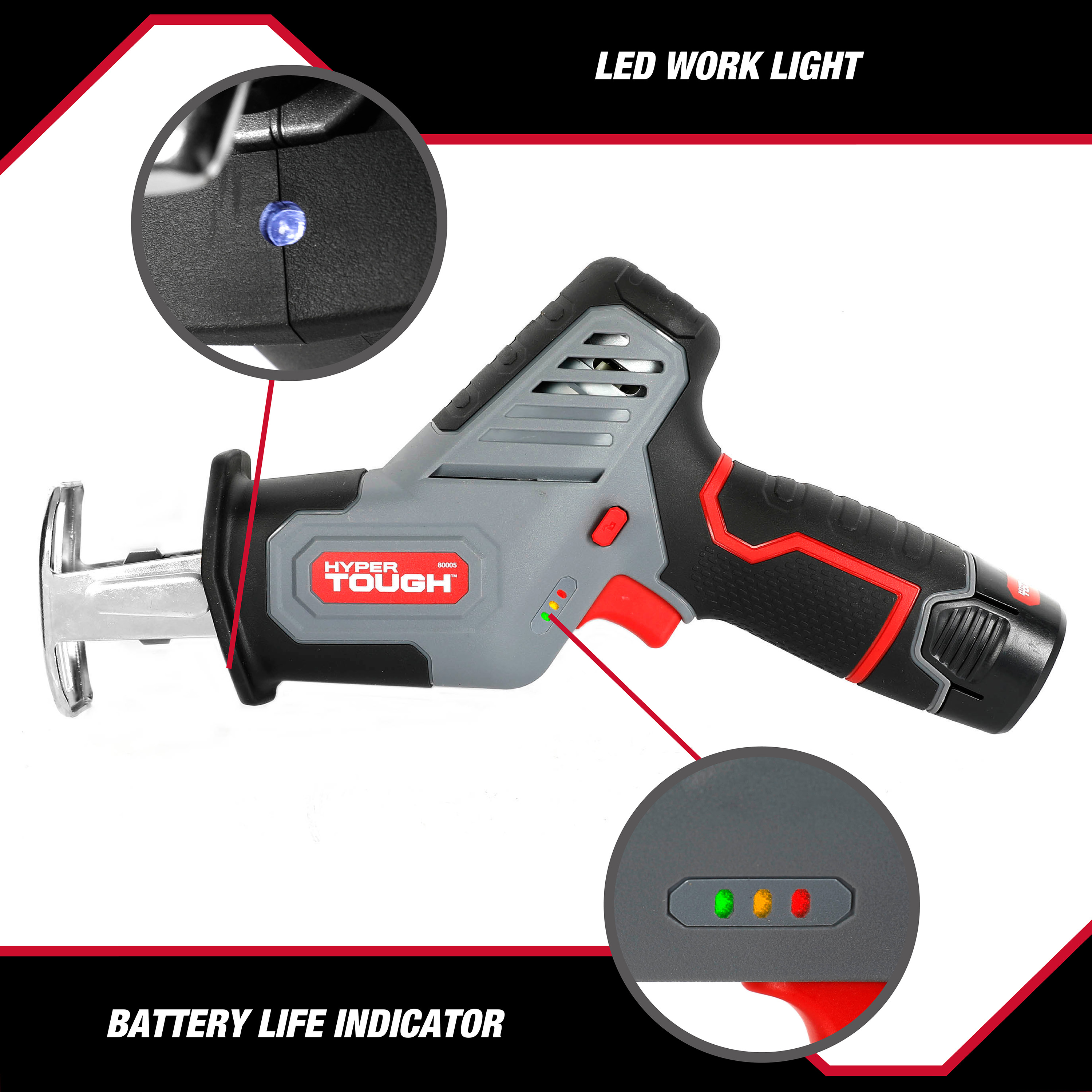 Hyper Tough 12V Max Lithium-Ion Compact Reciprocating Saw with 1.5Ah Battery and Charger