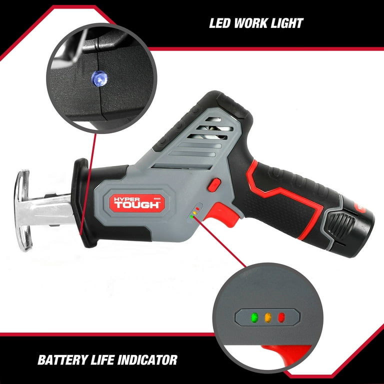Hyper Tough 12V Max Lithium Ion Compact Reciprocating Saw with 1.5Ah Battery and Charger 80005