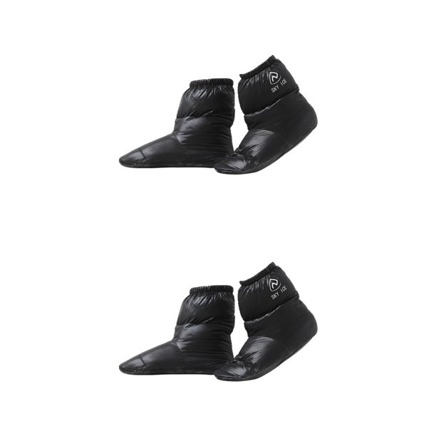 Advancent Zapatillas de plumón de pato para acampar al aire libre, calcetín, botas, botines, negro, L Negro L 2piezas
