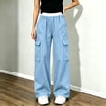 thumbnail image 3 of Fjofpr girls pants boys clothes Kids Contrast Elastic Waist Cargo Pants Multi Pocket Loose Wide Leg Casual Sweat Trousers, 3 of 9
