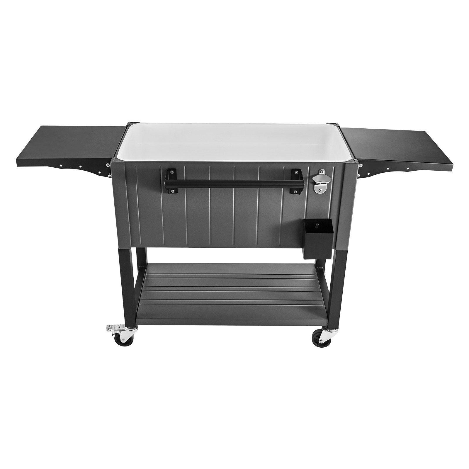 80QT Rolling Ice Chest, Holds up to 50 Bottles/ 110 Cans, Portable Patio Party Bar Drink Cooler Cart with Bottom Shelf & Foldable Side Shelves, Beverage Pool with Swivel Wheels & Bottle Opener