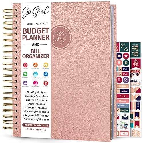 Planificador de presupuesto Gogirl organizador mensual de facturas Tapa dura A4 color oro rosa