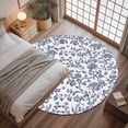 thumbnail image 3 of 4ft Round Rug, Blue Flower Non-Skid Rubber Backing Large Area Rugs - Living Room Bedroom Home Office, Spring Leaf Vintage Farmhouse Boho Plant Indoor Floor Mat Carpets Washable Rug, 3 of 9