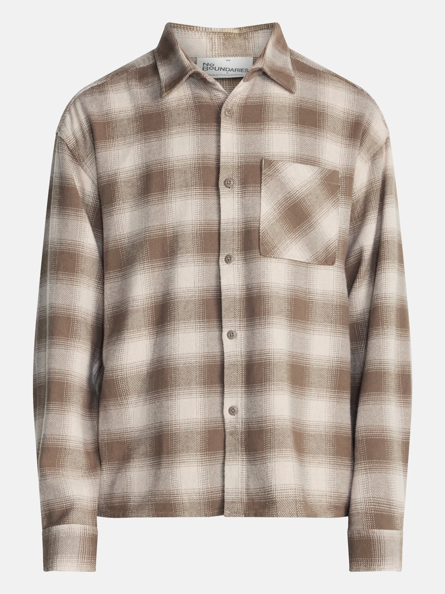 No Boundaries Boxy Cotton Plaid Flannel with Long Sleeves, Men's and Big Men's XS-4XLT