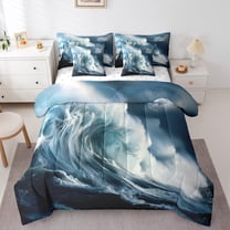 Manfei Sea Wave Storm Bedding Comforter Set 7pcs, Nature Disaster Queen Bedding Sets, Ocean Marine Theme Queen Sheet Sets, Ultra Soft Home Decor