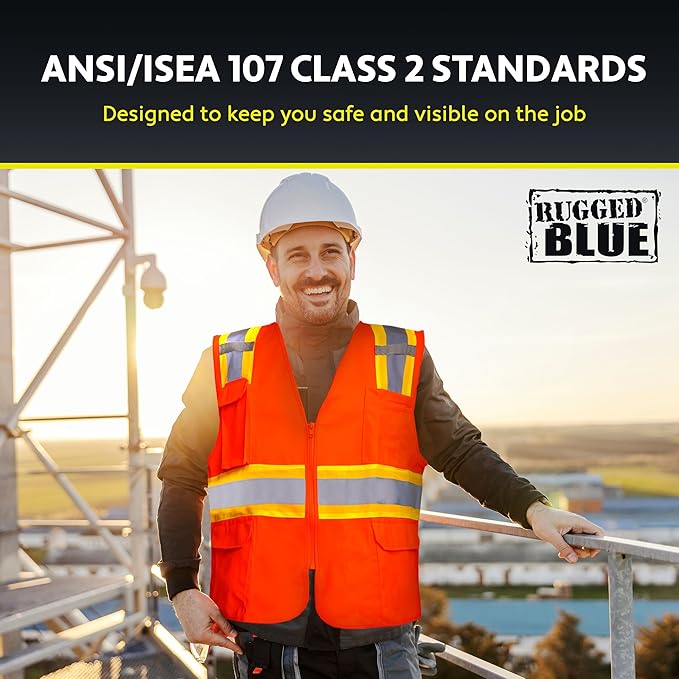 Type R Class 2 High-Vis Two-Tone Surveyor Safety Vest for Men | ANSI Certified Reflective Mens Safety Vest for Construction & Municipal Work | Durable Polyester Tricot, 11 Pockets, Mic Tabs, HVO-S