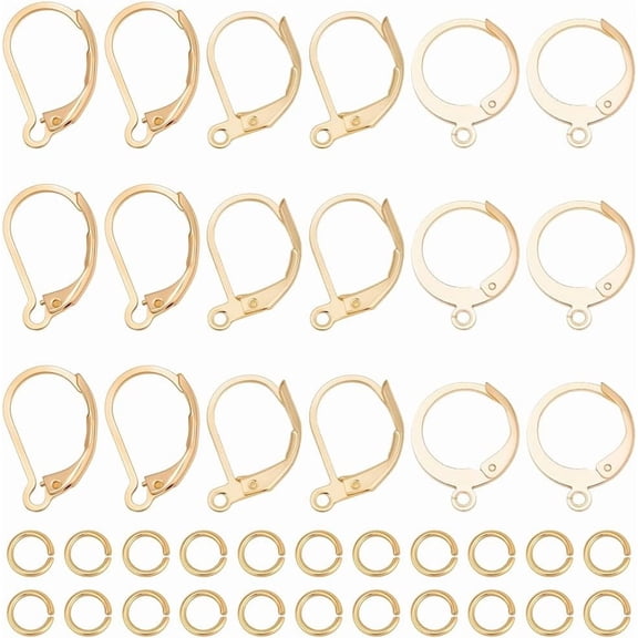 30Pcs 3 Styles Leverback Earring Findings 24K Gold Plated 304 Stainless Steel Interchangeable French Huggie Hoop Earring Hooks Clasp Ear Wire