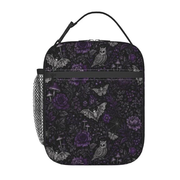 Gothic Halloween Bat Owl Lunch Bag Reusable Thermal Lunch Box with Handle for Women and Men