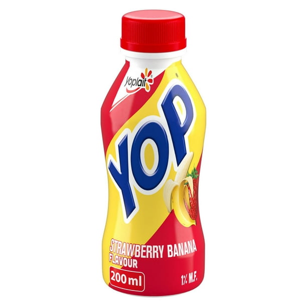 Yogourt à boire Yoplait Yop 1 %, fraise-banane, boisson au yogourt, 200 mL 200 mL