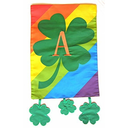Evergreen St Patricks Day Shamrocks Rainbow Monogram Garden Flag Letter A