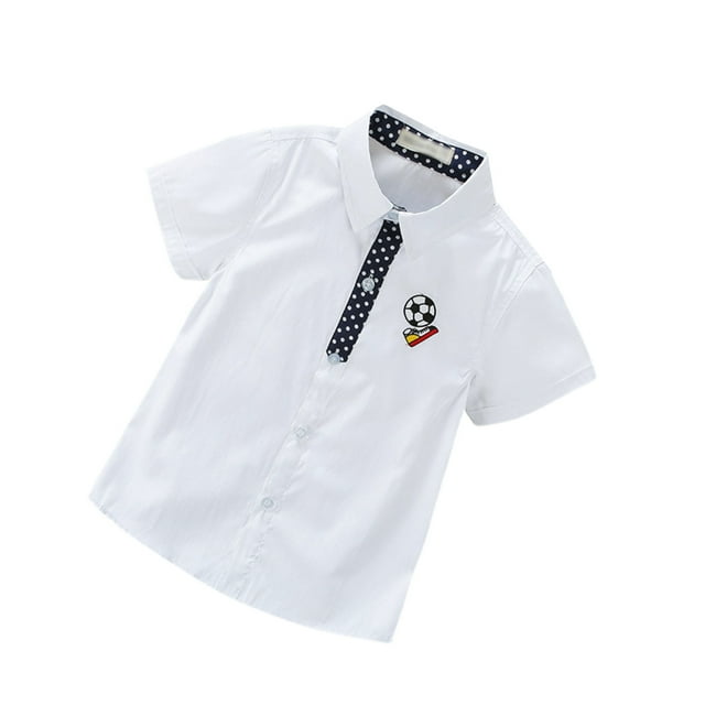 TIEVOSA Chemise d'Été Légère pour Petits Enfants Style Football à Pois, Col à Revers, Décontractée à Manches Courtes avec Col Plissé 2-10 Ans