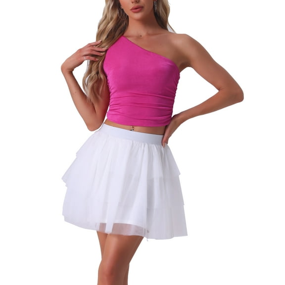 INSPIRE CHIC Women's Sleeveless Crop Tops Sexy One-Shoulder Ruched Tank Top