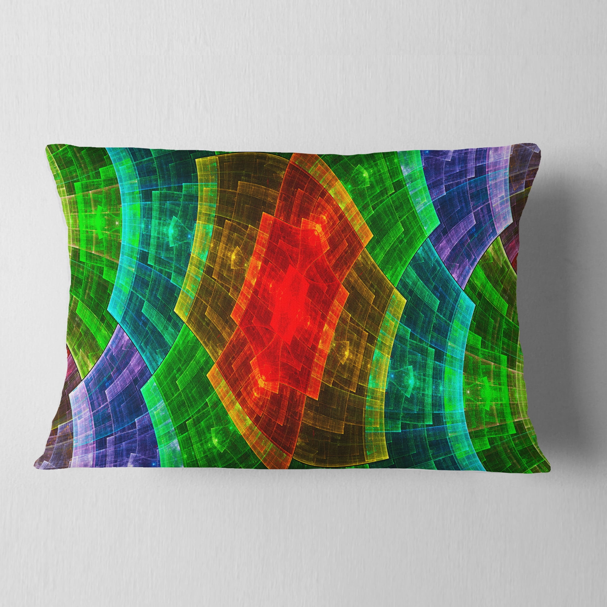 Designart Multi Color Psychedelic Fractal Metal Grid - Abstract Throw Pillow - 12x20