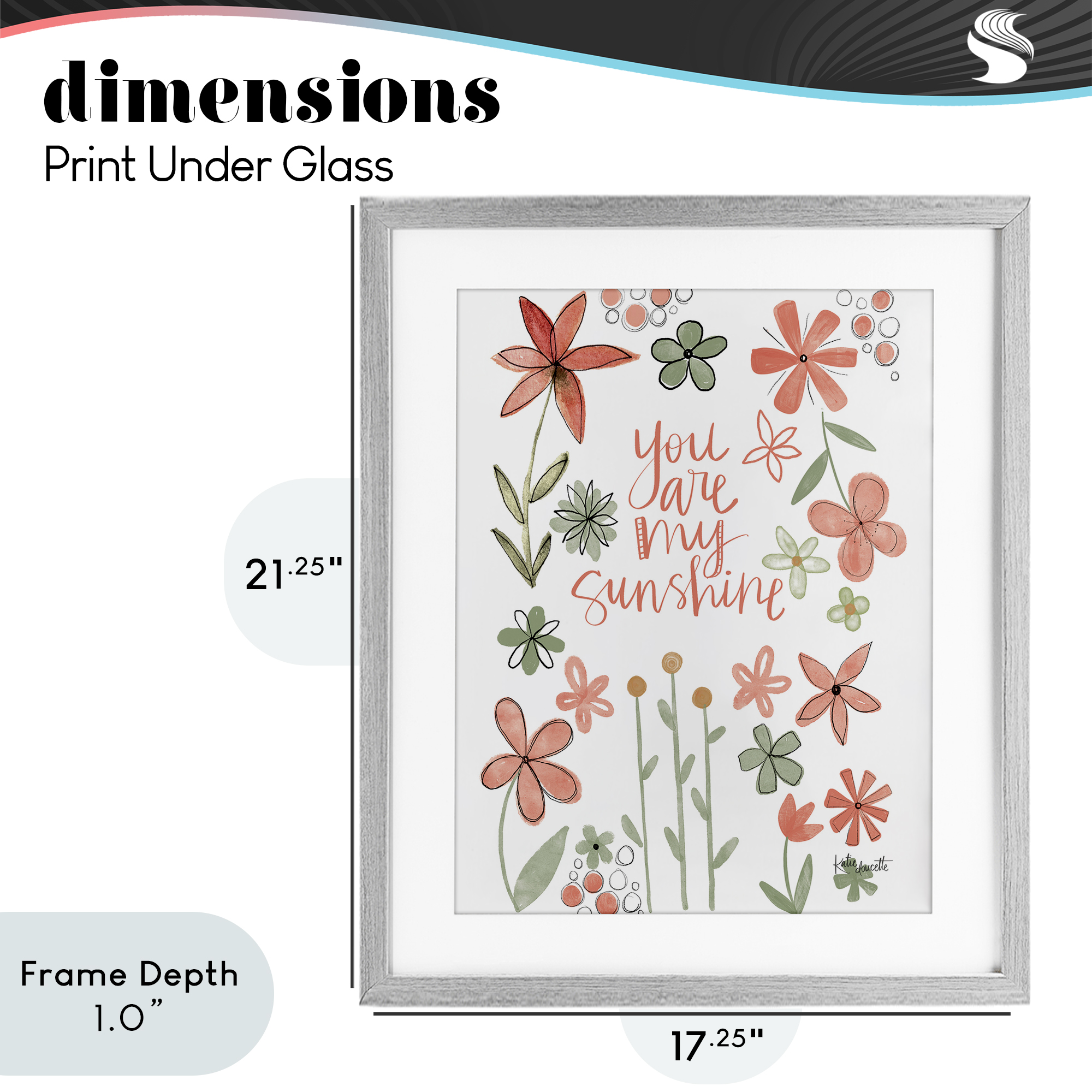 Stupell Industries You Are Sunshine with Florals Gray Framed Print Under Glass, design by Katie Doucette