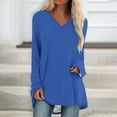 thumbnail image 2 of WREESH Womens Fashion Plus Size Tunic Tops Solid Color T-Shirt Long Sleeves Blouse V-Neck Casual Tops Pullover Blue, 2 of 5