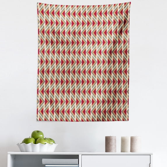 Southwestern Tapestry, Colorful Tribal Triangles Smoothly Continuous Pattern of Artwork, Fabric Wall Hanging Decor for Bedroom Living Room Dorm, 5 Sizes, Beige Ruby and Camel, by Ambesonne