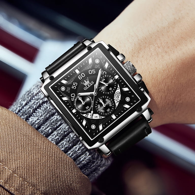 Square Watches Brown Leather Chronograph Watch Luminous Casual Wrist Watches OLEVS Square Watches for Men Brown Leather Chronograph  main image 2