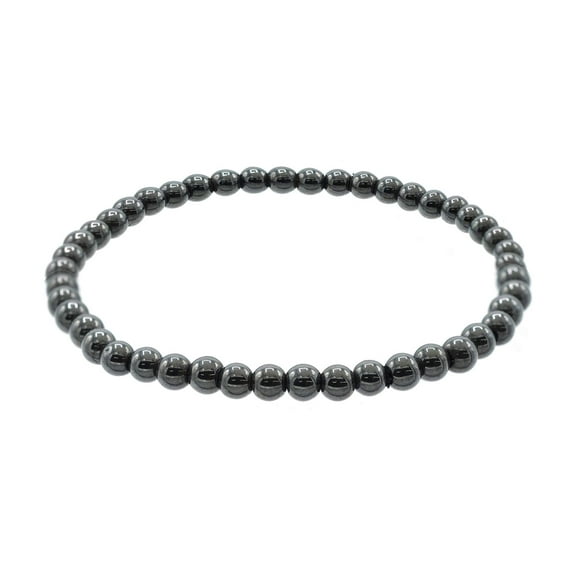 LTC Designs 4mm Round Hematite Stretch Bracelet, 7" for Women, Men, and Friends