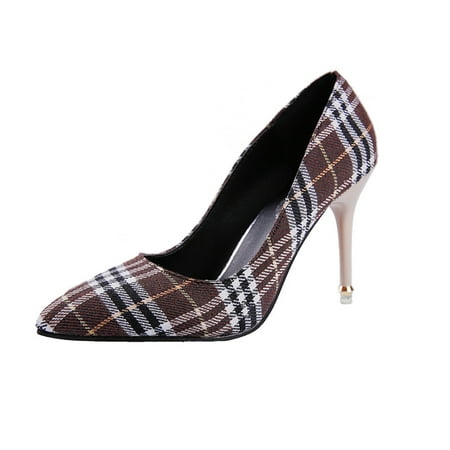 Meigar Elegant Women's High Heel Pointed Pointy Toe Dress Plain Pump Plaid (Best Casual Office Shoes)