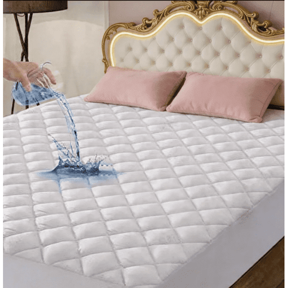 Queen Size Waterproof Mattress Protector, Quilted Fitted Pad for 8-21" Deep Mattresses, Breathable Noiseless Mattress Cover, White