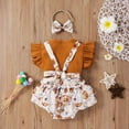 thumbnail image 2 of Seyurigaoka Baby Girl's O-neck Flying Sleeve Tops + Suspender Shorts + Headband Set, 2 of 7