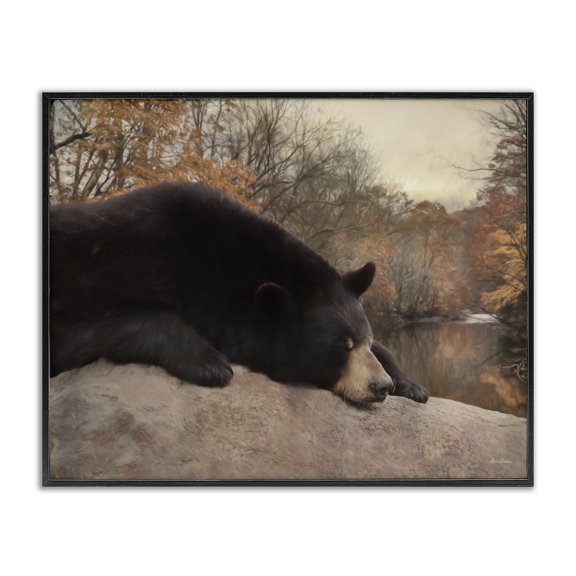 Stupell Industries Farmhouse Resting Bear Autumn Foliage Lake Black Framed Giclee Art, 30 x 24, by Lori Deiter