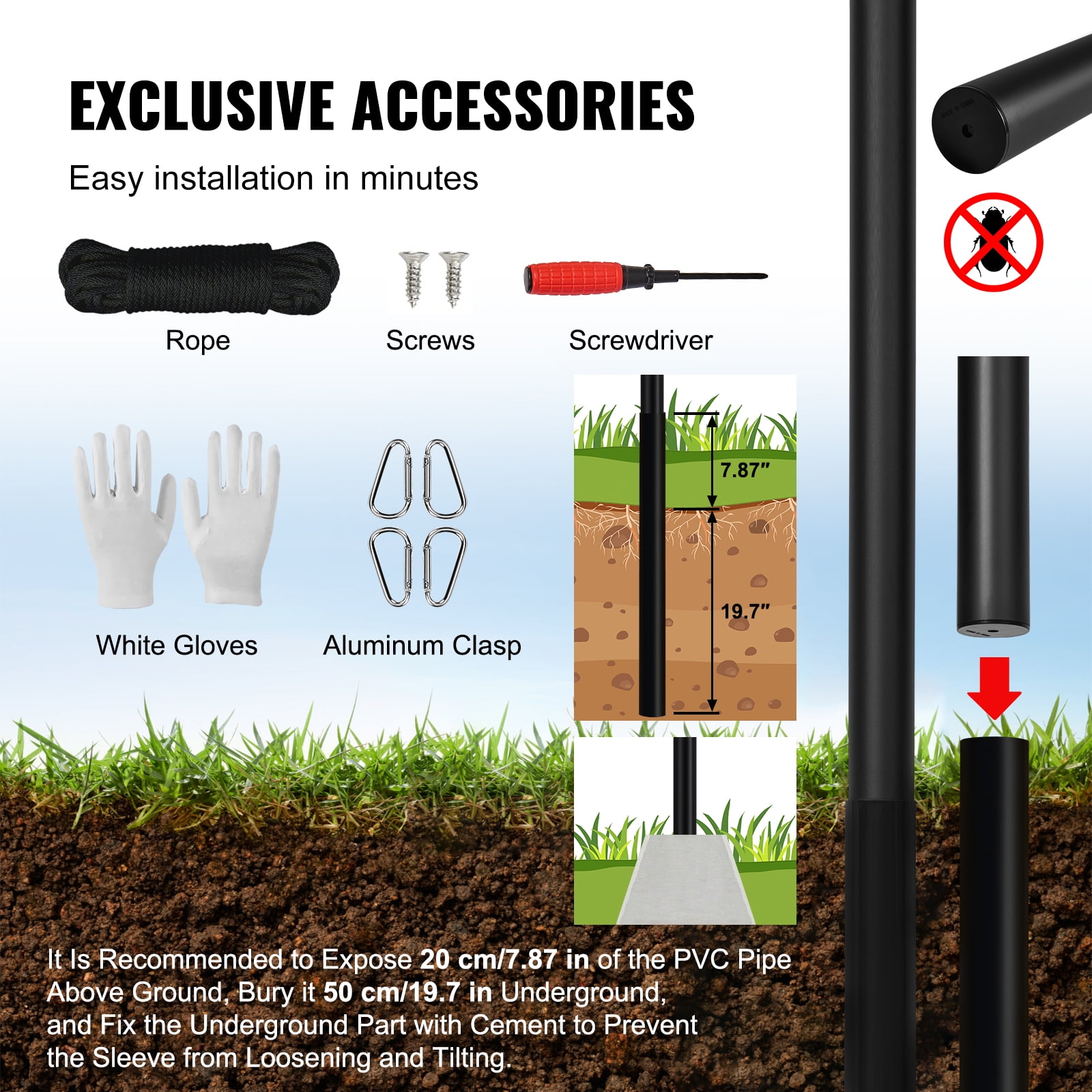 VEVOR 20FT Sectional Flag pole Kit, Heavy Duty Aluminum Alloy in Ground Flag poles for Outside, 3 Display Modes Flagpole with 3x5 American Flag, Professional Accessories, Black