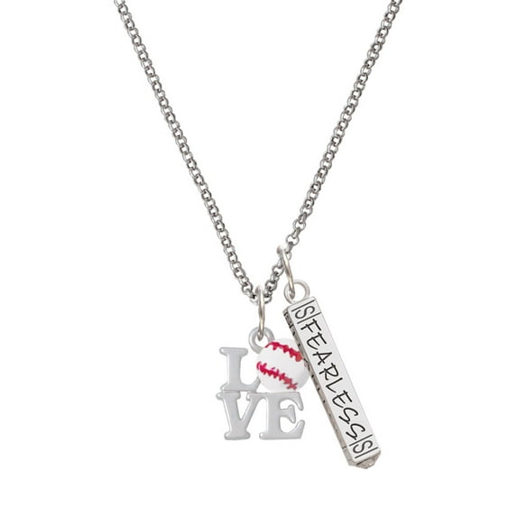 Delight Jewelry Love with Baseball Silvertone Fearless Bar Charm Necklace, 23"