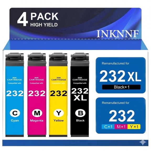INKNNF Compatible with Epson 232XL Ink Cartridges, 232 XL Ink Combo Pack Compatible for Expression Home XP-4200 XP-4205, WorkForce WF-2930 WF-2950 Printers (4-Pack)