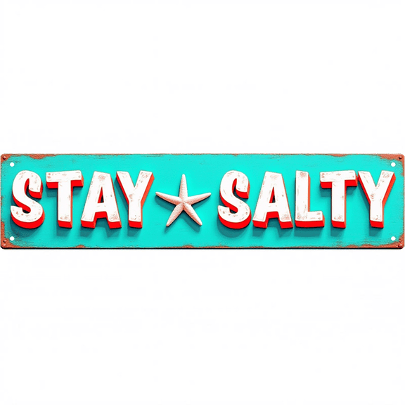Decorative Tin Signs 16*4 Inches "STAY SALTY" Beach Themed Design for Beach House, Bedroom, Patio | Beach Theme Decor, Beachy Decor, Vintage Decor for Home