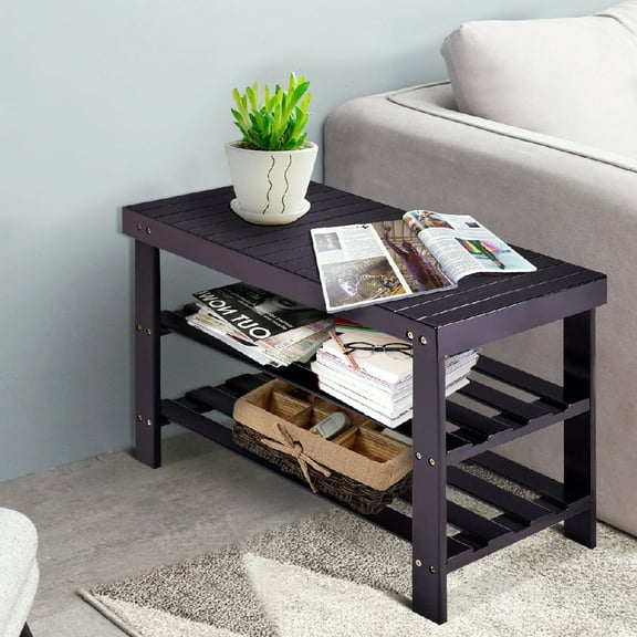 Zimtown 3 Tier Bamboo Wood Shoe Rack Bench with Storage Shelves Organizer for Entryway Closet Hallway Living Room Bathroom,Coffee Finish