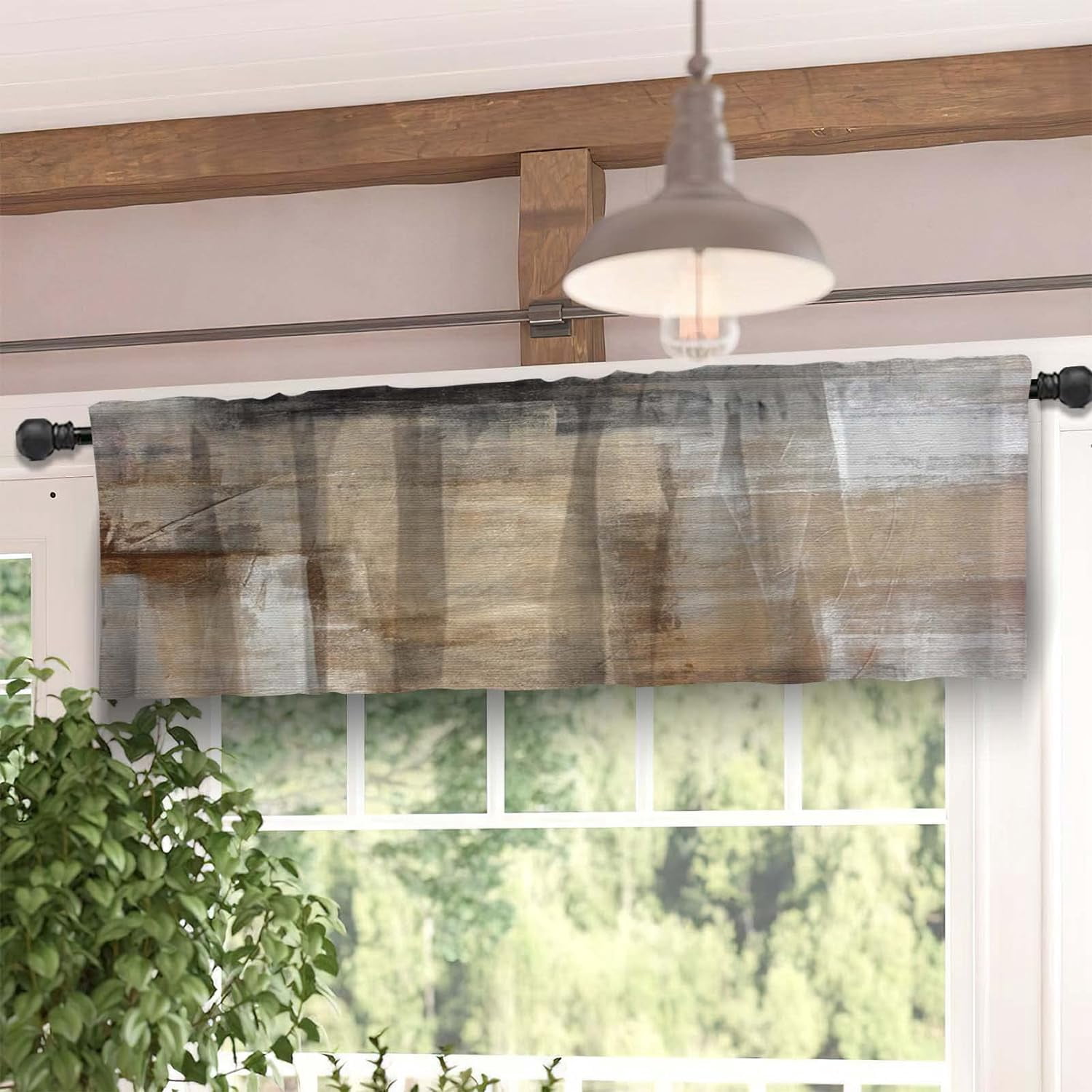 Brown Blackout Kitchen Curtains Tiers and Valances Set 3 Piece for Windows Beige Kitchen Window Curtains Set,Modern Abstract Art Valances for Living Room(36" Tiers Set)