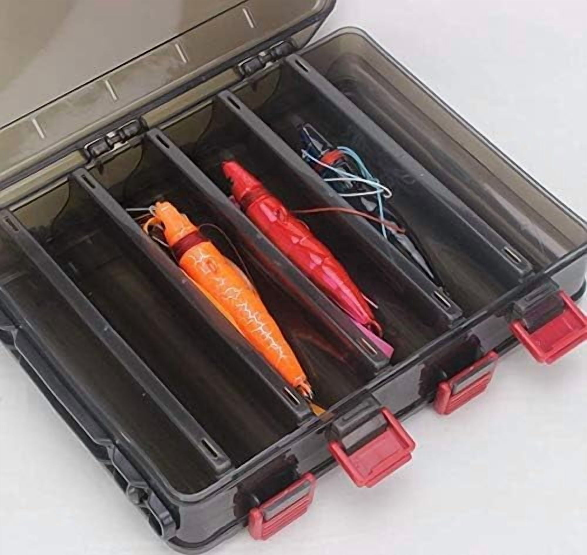 Double-Sided Fishing Lure Hook Tackle Box Visible Hard Plastic Clear Fishing Lure Bait Squid Jig Minnows Hooks Accessory Storage Case Container (Brown-10 Slots)