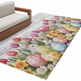 thumbnail image 2 of Easter 3'x5' Washable Rug, Retro Spring Bunny Eggs Tulip Farm Wooden Grain Non-Slip Area Rugs for Entryway Kitchen Classroom, StainResistant Dorm Throw Carpet, Low Pile Soft Indoor Floor Mat, 2 of 9