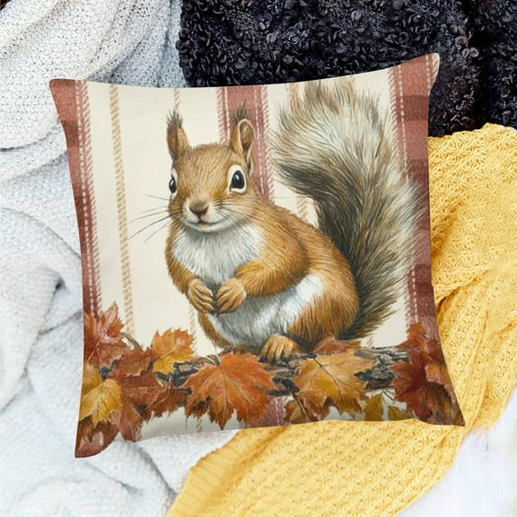 FCXZI Farmhouse Decor Squirrel Throw Pillow Cover Linen 100% 18x18in