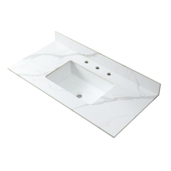 43x22 Sintered Stone Bathroom Vanity Top With 3 Faucet Holes And Ceramic Sink In Silver Color Included