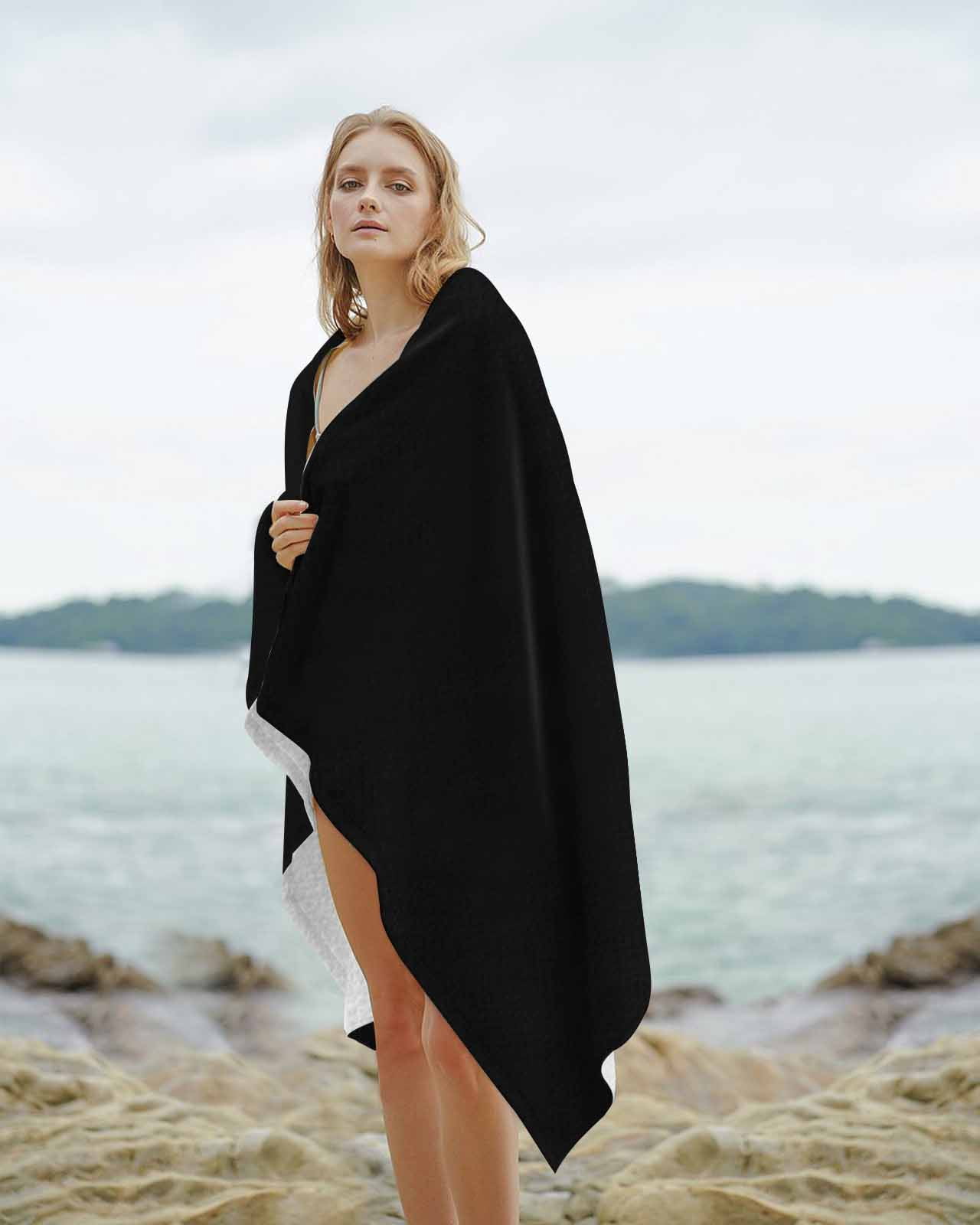 Black Beach Towels Oversized Super Absorbent, Solid Color Farmhouse Black Lightweight Bath Towel Quick Dry Sets For Bathroom/Pool/Rv Camping/Beach Play/Gym Room/Picnic 35"x70"