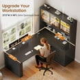 thumbnail image 3 of SEDETA L Shaped Office Desk with Storage, Large Home Office Desk with Power Outlets, LED Lights & Pegboard, Corner Computer Desk with 3 Drawers, 2-Tier Shelves & 3 Glass Doors, PC Workstation, Black, 3 of 9