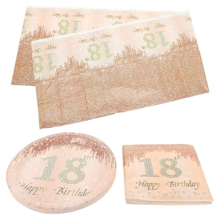 SEWCHICS Party Supplies Birthday Tableware Glittering Printing Plate Rose Gold 1Set