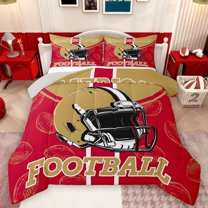 Homewish Rugby Game Queen Comforter Set,Boys Football Theme Bedding Sets,Gold Red Bedding Comforter Set For Teens,Luxury Bedroom Decor Reversible,3pcs