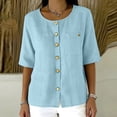 thumbnail image 5 of Women's Round Neck Short-Sleeved Button-Down Shirt Top, Casual Summer Blouse, 5 of 6