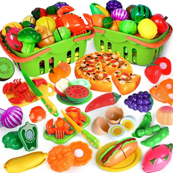 Juguete de comida Cutting Play Shemira, 100 unidades, para niños, con almacenamiento
