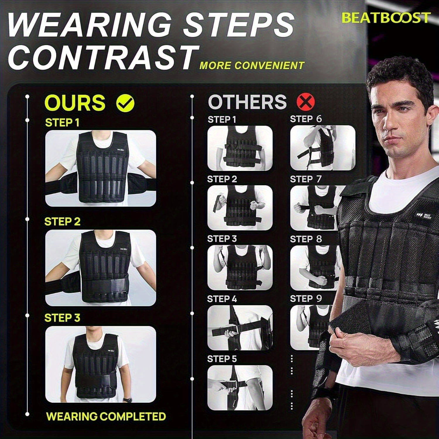 Weighted Vest Men 30lb Adjustable with Steel Plates Weights for Walking Strength Training Running Workout Trainers Fitness