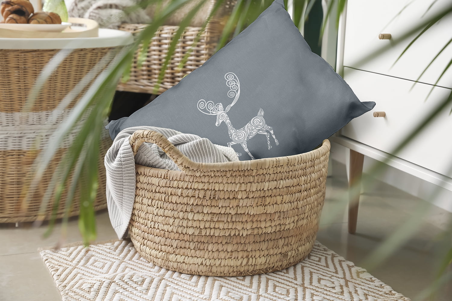 20" x 14" Simply Daisy Fancy Holiday Reindeer Polyester Accent Pillow, Dusty Grey (1 Count)