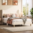 thumbnail image 6 of Bestier Full Size Corduroy Bed Frame with Wingback Headboard, Upholstered Platform Bed with Wood Slats, No Box Spring Needed, Beige, 6 of 10