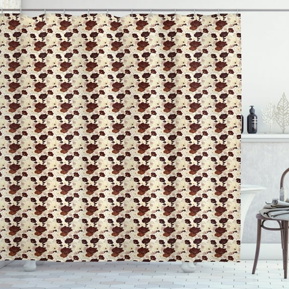 Floral Shower Curtain, Hand Drawn Hibiscus Flowers with Earthy Colors Exotic Hawaii Nature Composition, Fabric Bathroom Set with Hooks, 69W X 84L Inches Extra Long, Multicolor, by Ambesonne