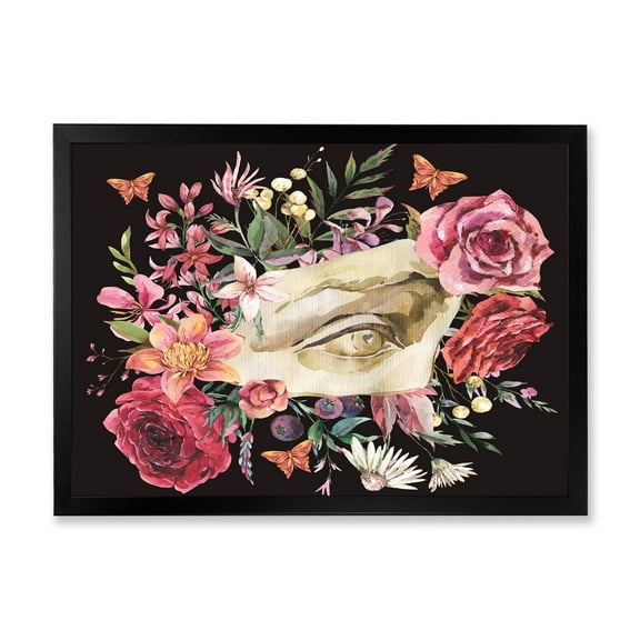 Designart 'Dried Wildflowers With Greek Sculpture David Eye' Farmhouse Framed Art Print