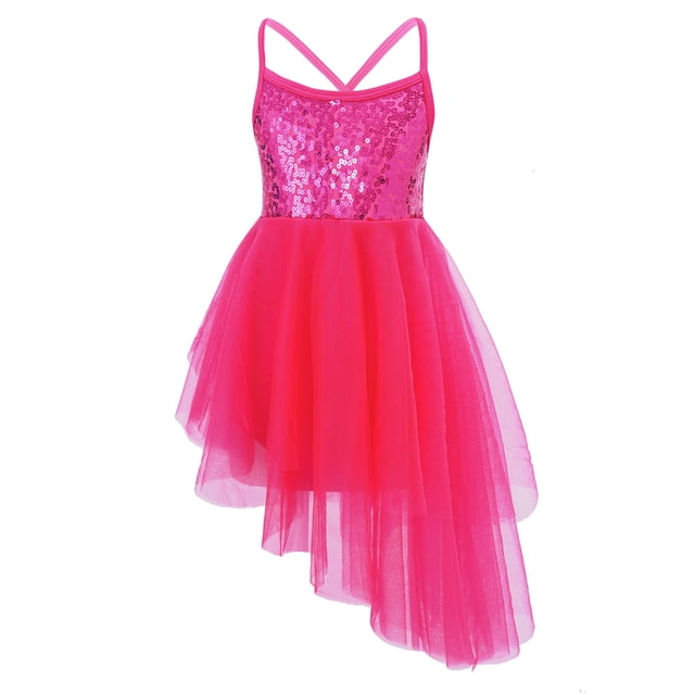 Manyakai Robe de Danse Ballet pour Filles, Dos Croisé à Sequins, Tutu en Tulle, Justaucorps, Danse Lyrique, Rose 4TG